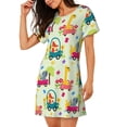 thumbnail image 2 of Uemuo Cute Animals driving a car Pattern Women’s Nightdress – Casual Sleep Shirt, Soft Relaxed Fit Short-Sleeved Cotton Sleepwear for Home, Bedtime, and Lounging, 2 of 6