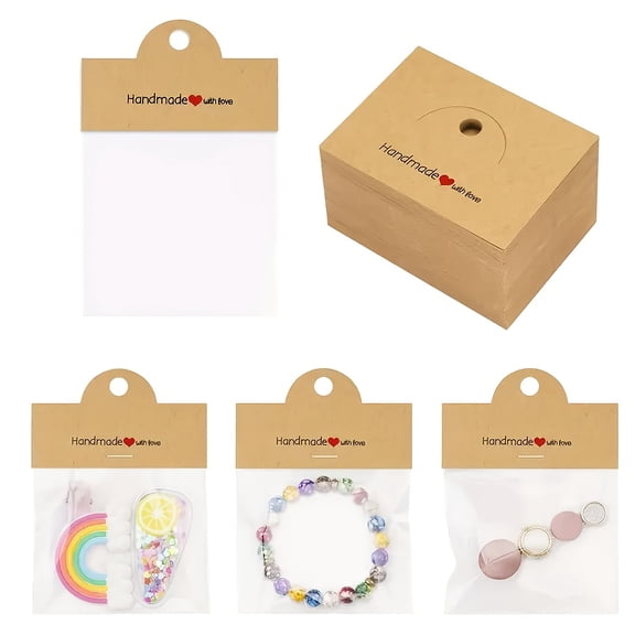 50 Pieces Clear Bags with 50 Pieces Cards, perfect for jewelry packaging, displaying, storing and selling handmade items. Ideal for packing bracelets, keychains, earrings, hair accessories, necklaces