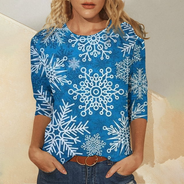 Pntutb - Camiseta holgada con estampado de moda para mujer, blusa de manga 3/4, cuello redondo, tops casuales Pntutb Pntutb-1924