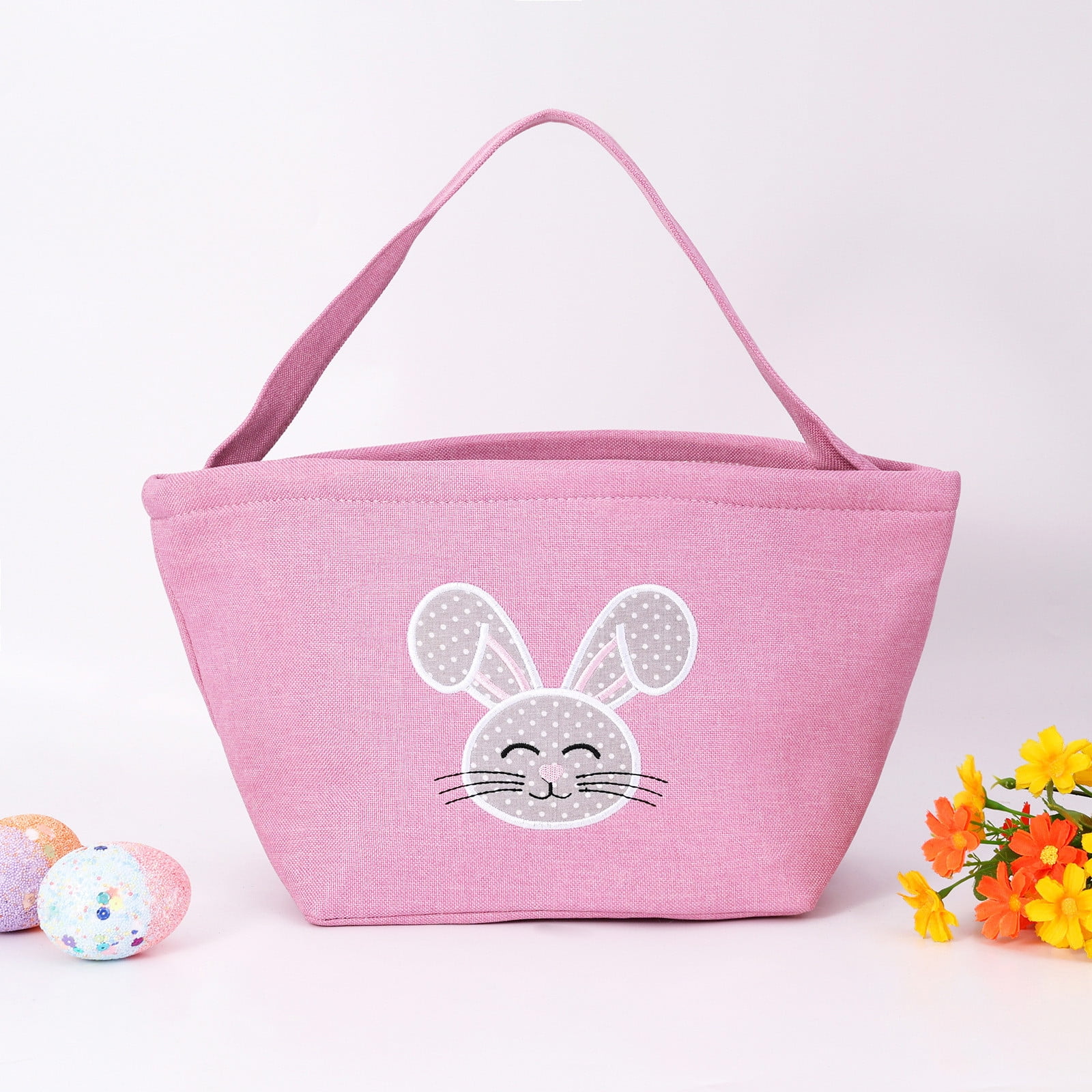 AZXY Easter Themed Handbag and Storage Basket, Imitation Linen Fabric Foldable Tote with Handle for Spring Decor, Picnic and Daily Use
