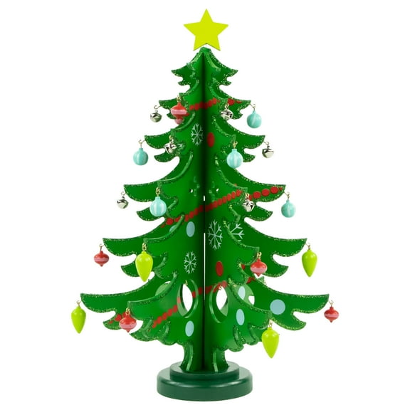 Northlight 3-D Wooden Christmas Tree with Ornaments Decoration - 13.75" - Green