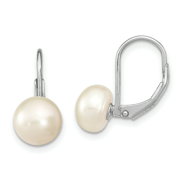 Primal Silver Sterling Silver Rhodium-plated 8-9mm Button Freshwater Cultured Pearl Leverback Earrings