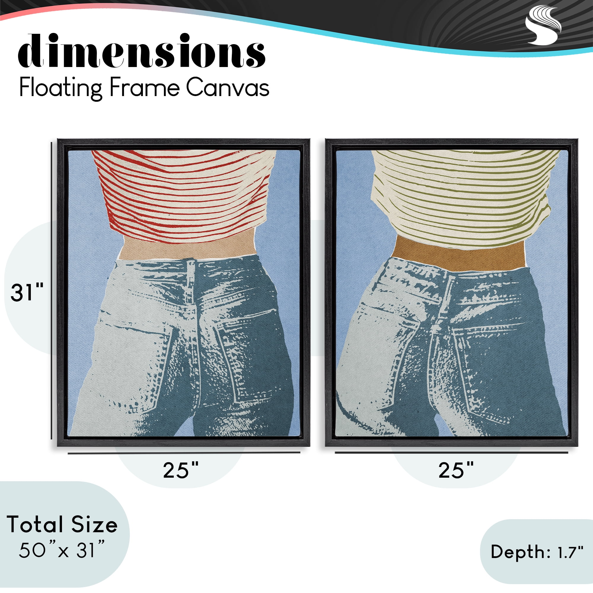 Stupell Industries Favorite Jeans with Striped Shirt 2 Piece Black Framed Floater Canvas Set, design by Victoria Barnes