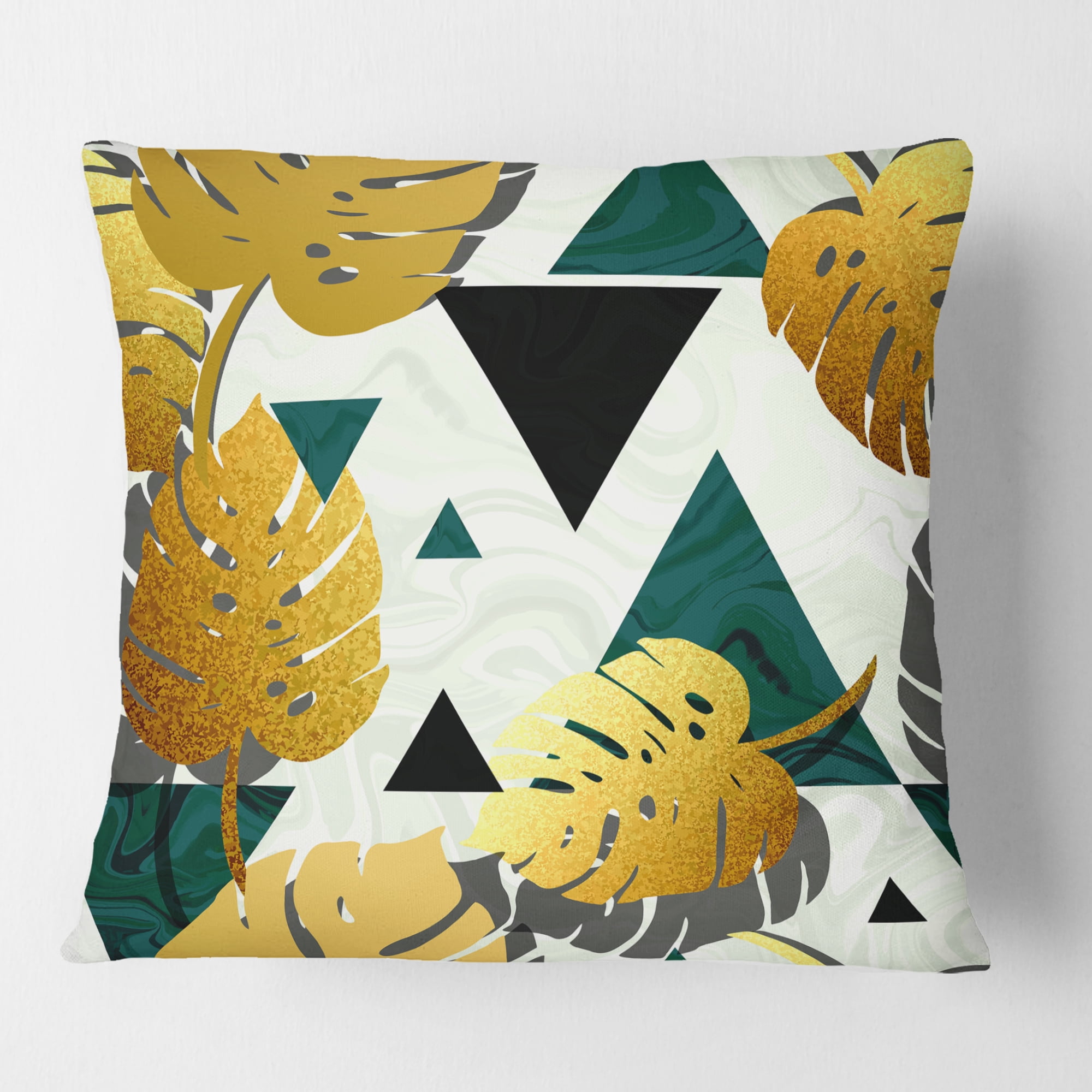 Designart Golden Foliage V' Mid-Century Modern Throw Pillow - 16x16