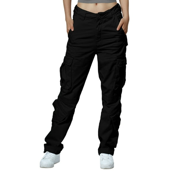 Matchstick Women's Loose Casual Cargo Pants with 8 Pockets