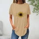 thumbnail image 2 of Tops de Verano de las Mujeres Suelto Ajuste Girasol Impresión Cuello Redondo Suelto 3/4 Manga Superior, Tops de Moda de las Mujeres, 2 of 3