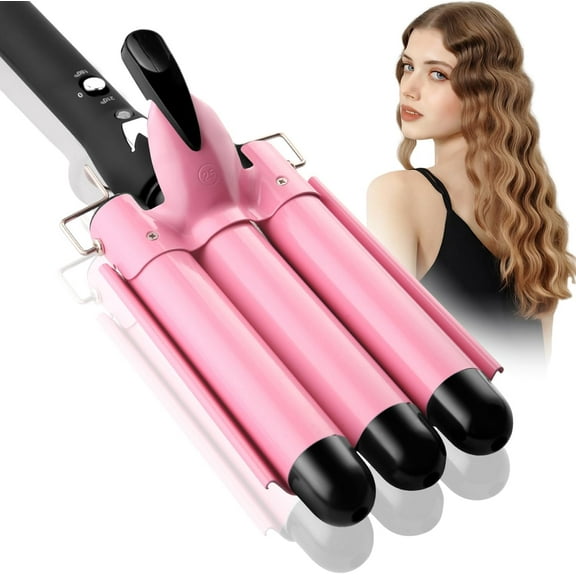 3 Barrel Curling Iron Hair Crimper: Birthday Gifts for Women CNV Dual Voltage Adjustable Temperature Three Barrels Hair Waver - Ceramic 1 inch Curler Wand