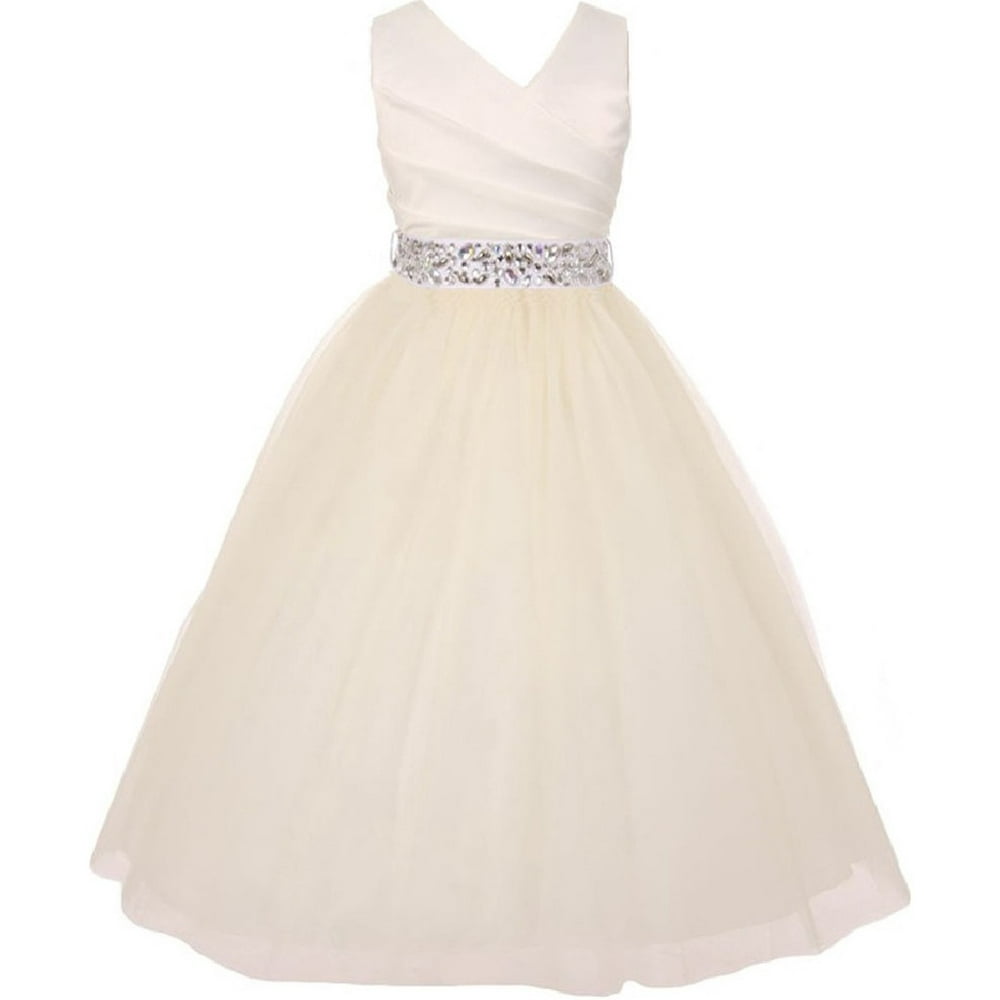 Blunight Collection - Girl Dress - Elegant V Neck Rhinestone Belt ...