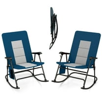 Gymax Oversized Folding Rocking Camping Chair Padded Portable Outdoor Rocker Blue