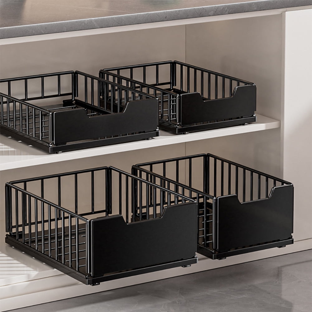 Pull Out Kitchen Cabinets Organizer, Pantry Pull Out Shelves, Metal Slide Out Storage Drawers for Cabinets, Bathroom Cabinet Organizer Black Short/Heightened 25/30cm Basket