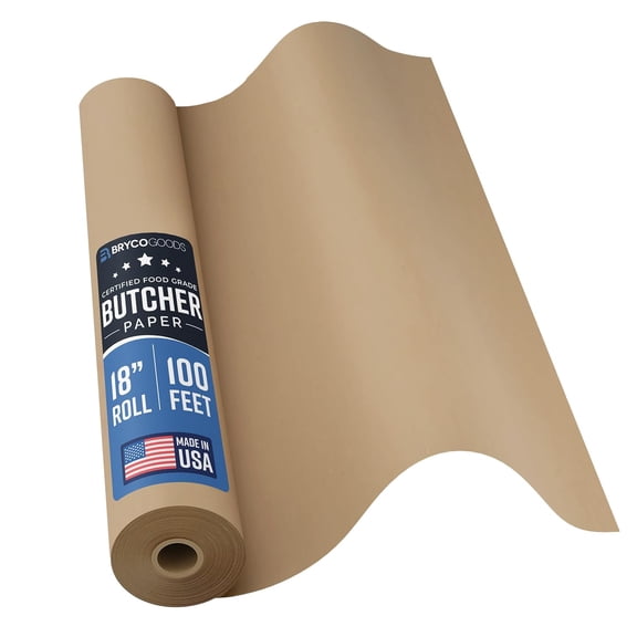 Brown Kraft Butcher Paper Roll - 18 Inch x 100 Feet - USA Made - Food-Grade Paper for Wrapping and Smoking Meat, BBQ, Grilling, Perfect Brisket Crust - Durable, Unbleached, Uncoated & Unwaxed