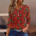 thumbnail image 2 of WTOBBY Women's Christmas Snowflake Tree Print V-Neck Decorative Button 3/4 Sleeve T-Shirt with Merry Christmas, Ladies Holiday Season Top for Casual Fashion Wear,Green 2XL, 2 of 5