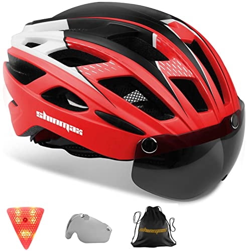 Casco bicicleta Shinmax CPSC/CPC con gafas magnéticas, luz LED y mochila. Casco ciclismo ajustable para adultos SM-T69