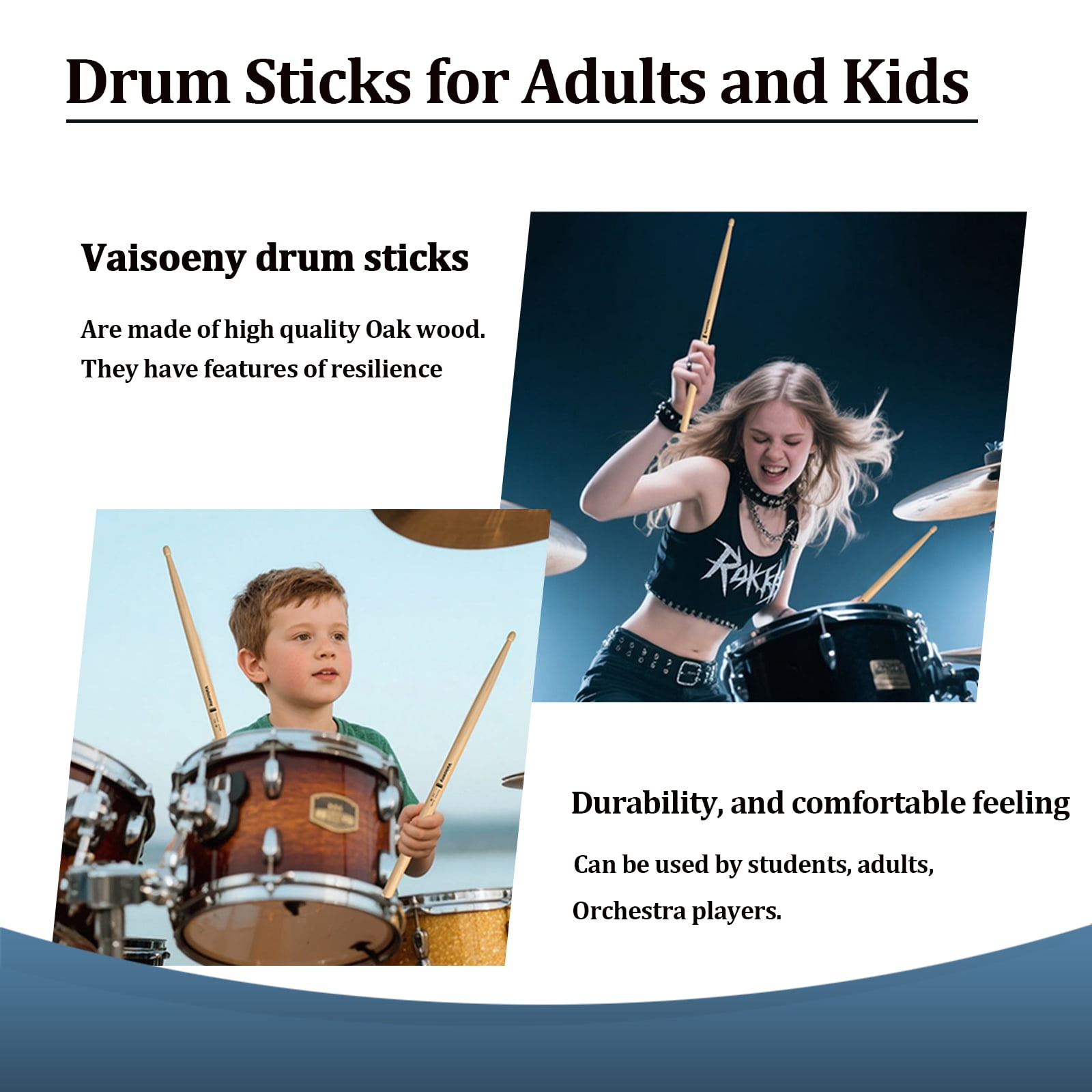 Vaisoeny Drum Sticks, 5B Drumsticks, Classic Oak Wood Drumsticks for Drums, Professional Musical Instrument Percussion Accessories&nbsp;(12 Pair)