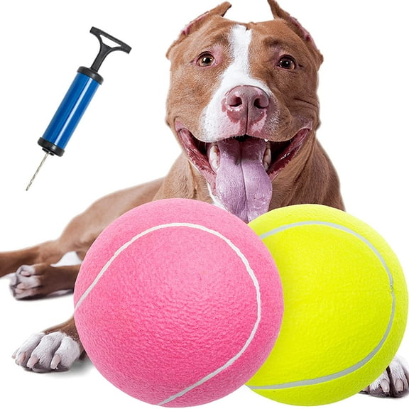Dog Toy Ball 9.5" Large Tennis Balls for Dogs 2 Pack Inflatable Rubber Dog Toy Ball with Pump Needle