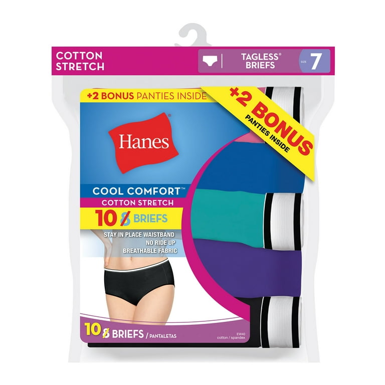 Women's Cool Comfort Cotton Stretch Briefs - 8+2 Bonus Pack, Colors May Vary