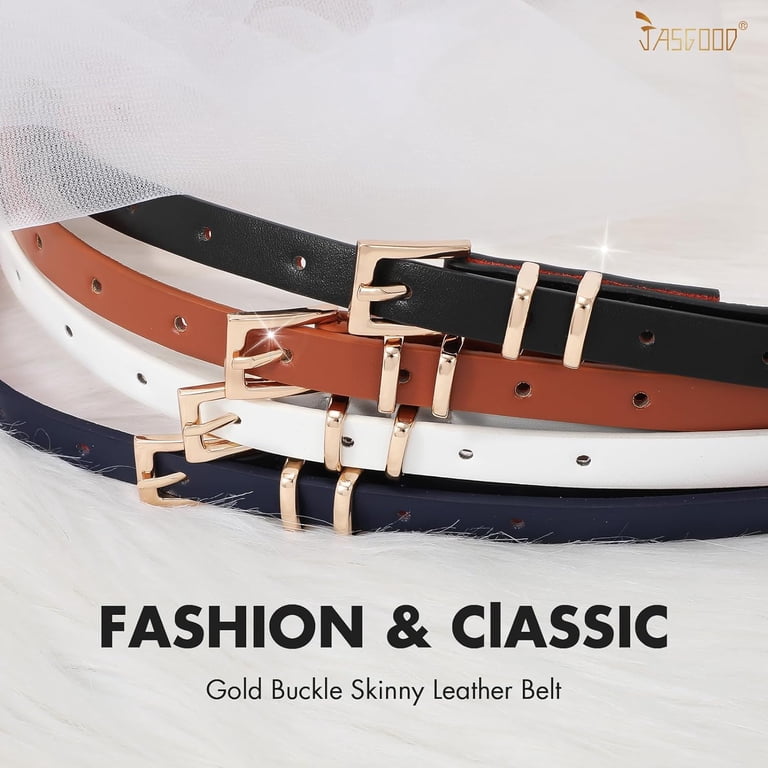 4 Pack Thin Leather Belts Skinny Waist Gold Buckle Women\'s Fashion 4 Pack Thin Leather Belt Skinny Waist Belts for Women  main image 4