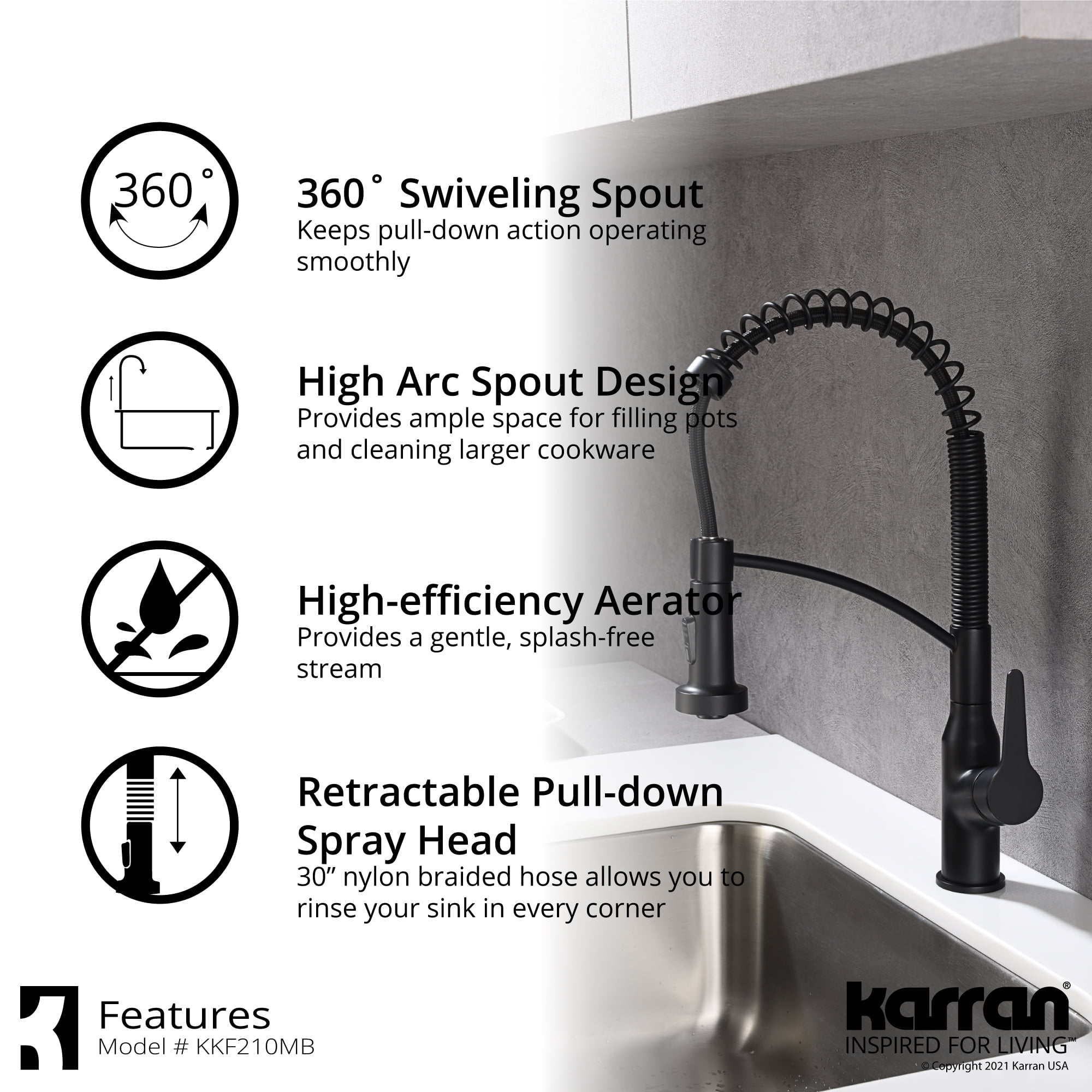 Karran Scottsdale Single-Handle Pull-Down Sprayer Kitchen Faucet with Matching Soap Dispenser in Matte Black