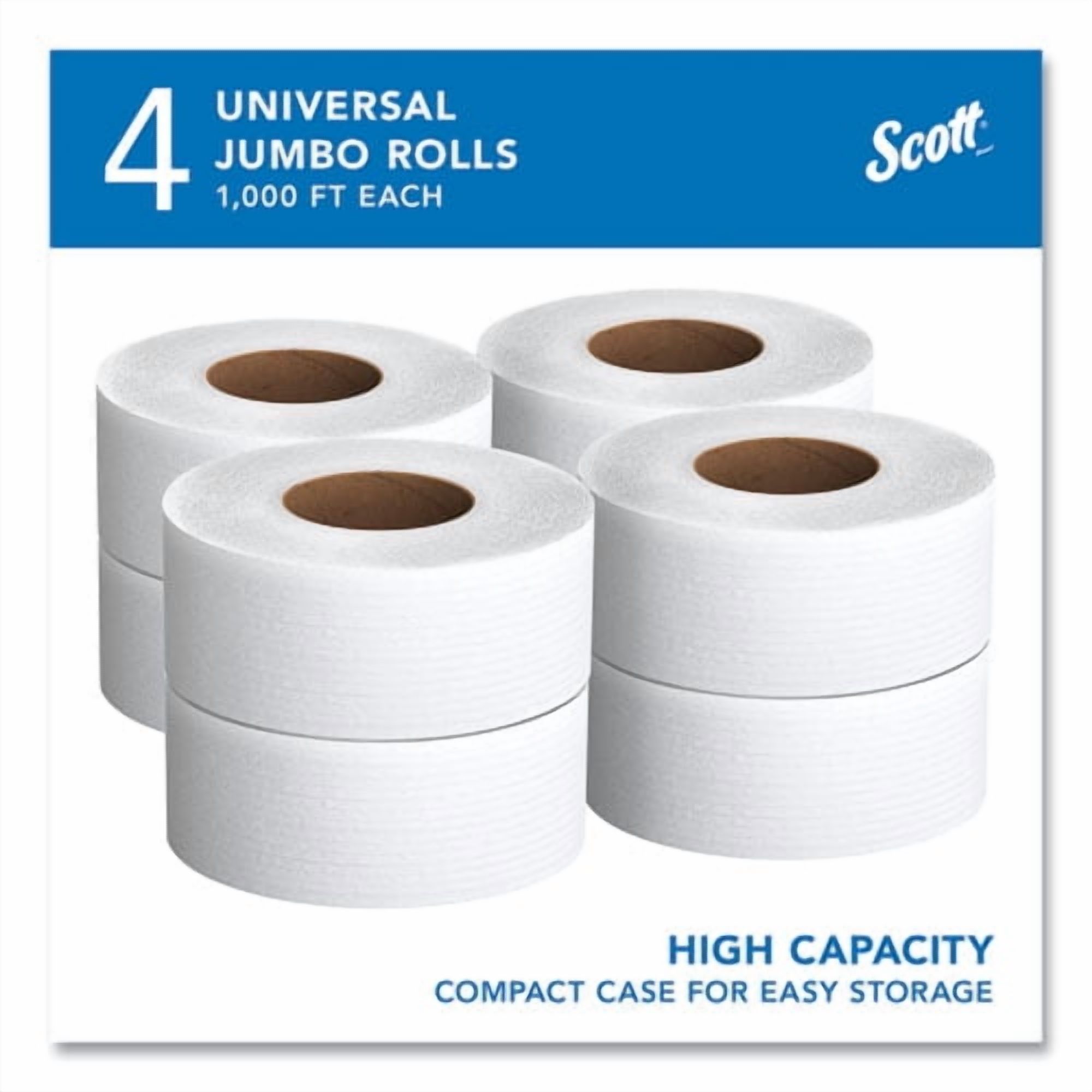 Essential JRT Jumbo Roll Bathroom Tissue, Septic Safe, 2-Ply, 3.55" x 1,000 ft, White, 4 Rolls/Carto | Bundle of 2