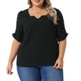 thumbnail image 2 of DARING DIVA Women's Plus Textured Notched V Neck Blouse 1X Black, 2 of 6