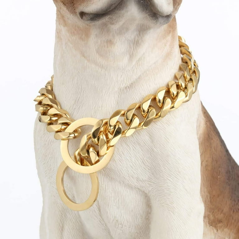 W/W Lifetime Stainless Steel Gold Dog Collar Strong Pet Pitbull