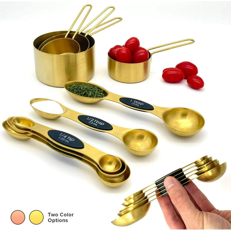 French KOKO 9-Piece Gold Measuring Cups and Spoons Set Magnetic