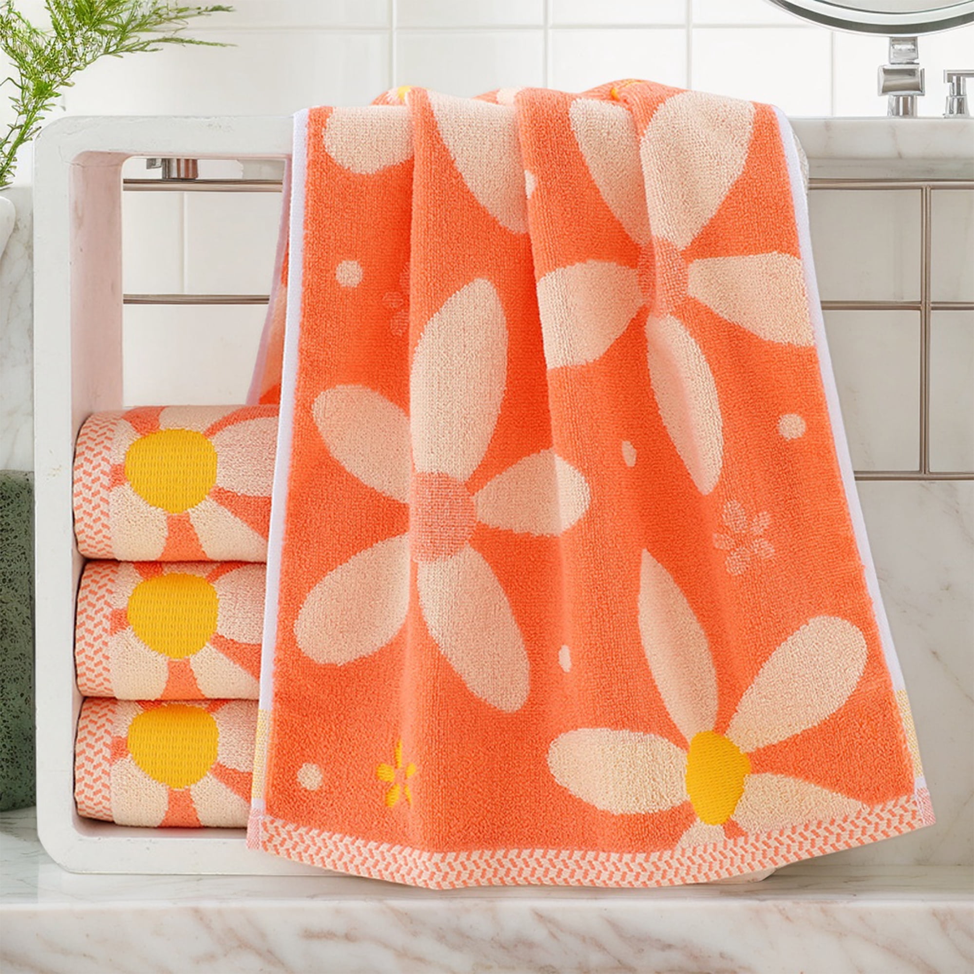 Unique Bargains 4 Pcs Cotton Soft Absorbent Hand Towels 13 x 29 Inch Green/White