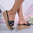 thumbnail image 5 of Rokment Women's Sparkly Sequin Pearl Platform Wedge Dressy Slip On Sandals Bridal Bling Elegant Platform Chunky Heeled Dress Slides for Bride Wedding Summer Black Size 6, 5 of 7