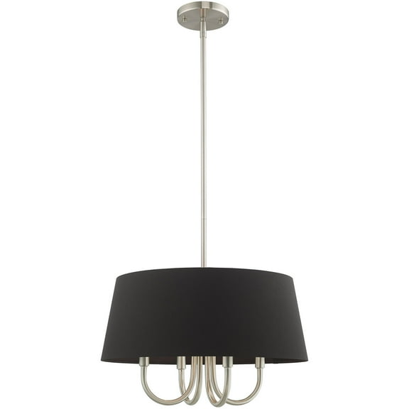 4 Light Brushed Nickel Pendant Chandelier with Hand Crafted Black Fabric Hardback Shade