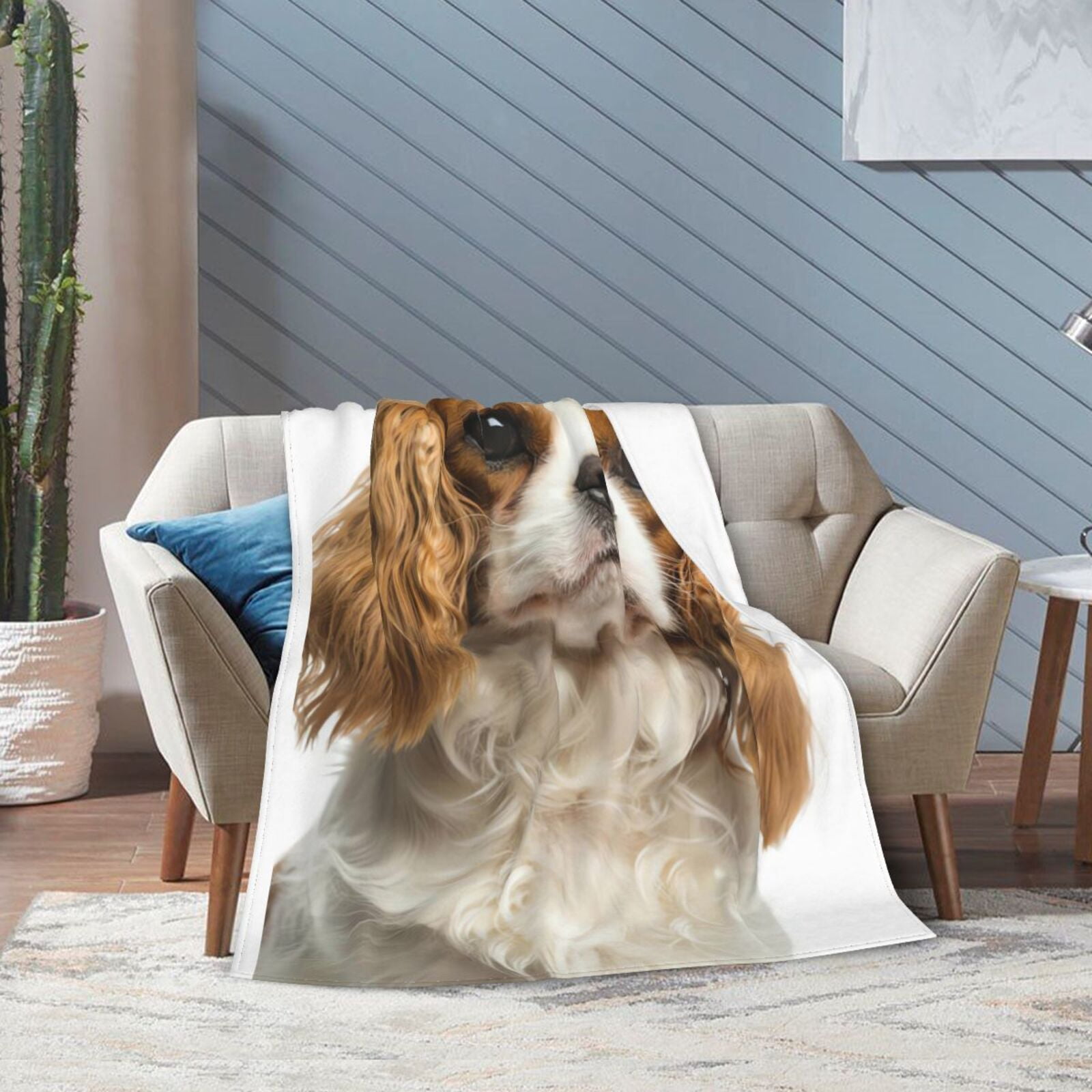 Wijzvio Cavalier King Charles Spaniel Dog Throw Blanket Soft Fuzzy Fleece Blanket For Couch Bed Living Room Decoration 60"X50"