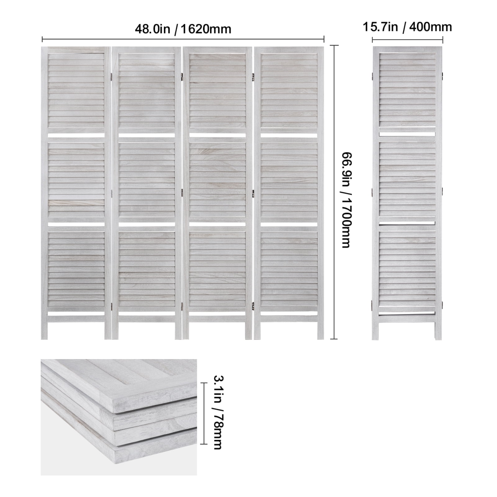 VEVOR Wood Room Divider, 4 Panel Wood Folding Privacy Screen, 66.9 Inches&nbsp;Tall Indoor Louvered Partition Divider, Portable Decoration Screen, for Room Separation,&nbsp;Home
