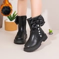 thumbnail image 6 of yocbz Cowgirl Boots for Girls Boys Cowboy Boots Children Shoes Comfortable Thick Sole Plus Velvet Warm Girls Boots Fashionable Bow Princess Mid Length Boots Black,US 10.5, 6 of 9