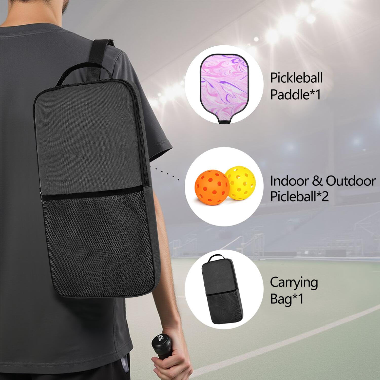 Pickleball Paddles Set Of 1, Fiberglass Surface, Liquid & Marble Print, 1 Paddles, 2 Balls & Bag
