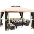 thumbnail image 4 of Gymax 10x10ft Metal Gazebo W/ Mosquito Netting Canopy Gazebo 2 Tier Vented Gazebo Top, 4 of 10