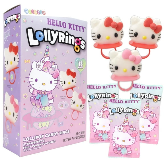 Hello Kitty Lolly Rings, Birthday Party Candy Lollipops, 18 Count, 7.62 Ounces