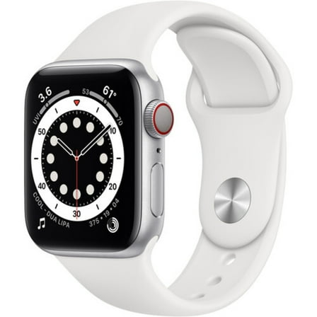 Restored Apple Watch Series 6 (GPS+Cellular, 44mm) - Silver - Aluminum Case - White Sport Band (Refurbished)