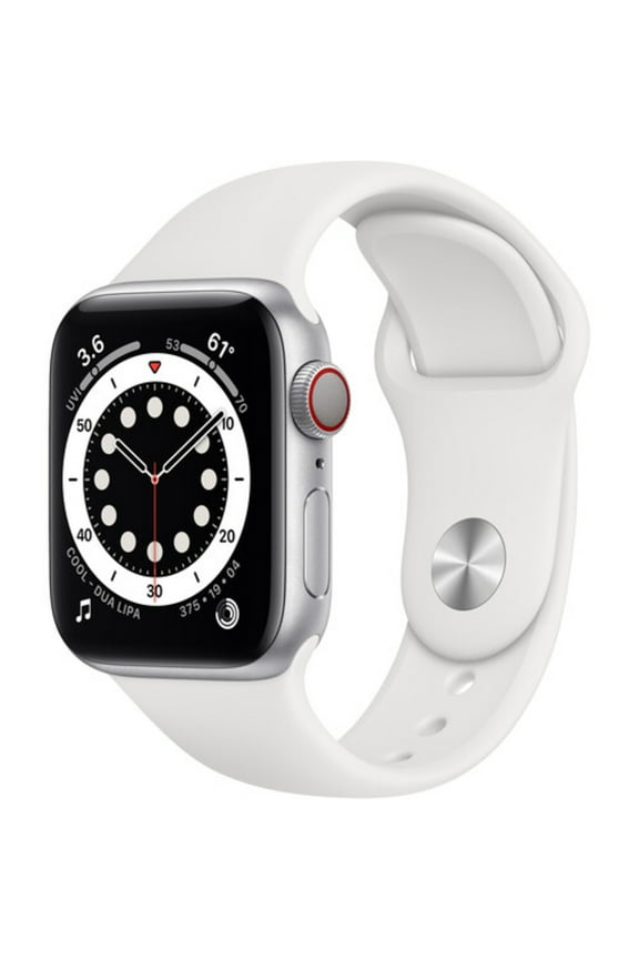 Restored Apple Watch Series 6 (GPS+Cellular, 44mm) - Silver - Aluminum Case - White Sport Band (Refurbished)