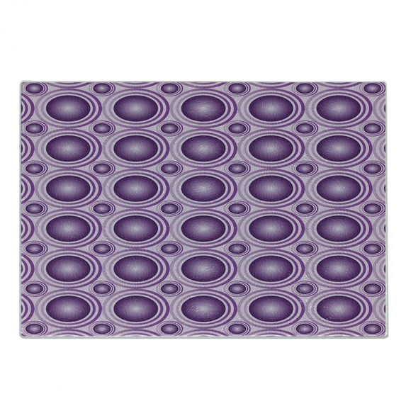 Mauve Cutting Board, Gradient and Geometric Circular Pattern with Inner Lines and Ring Balls Digital Graphic, Decorative Tempered Glass Cutting and Serving Board, Small Size, Purple, by Ambesonne