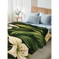 thumbnail image 4 of White Lily Flower Twim Size Flat Sheet, Wrinkleproof & Fadeproof Cooling Flat Bed Sheet Only, Tropical Bloom Floral Green Leaf Breathable Soft Bedding Top Sheets 66 x 96 Inches, 4 of 8