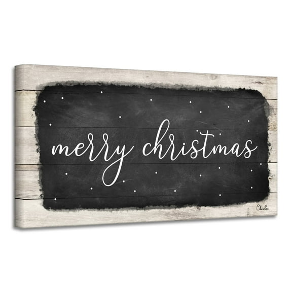 Beige and White 'Merry Christmas I' Rectangular Canvas Wall Art Decor 18" x 36"