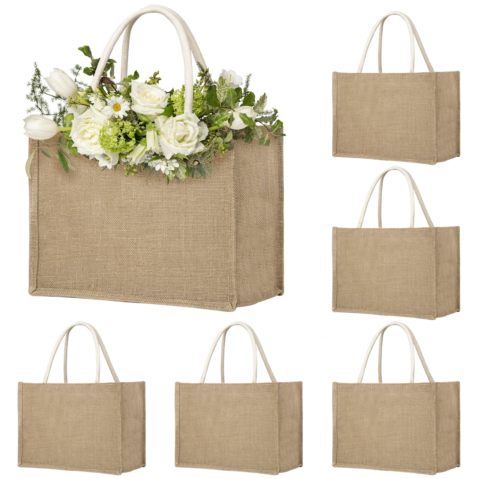 12 Pack Burlap Jute Tote Bag With Handles, Large Reusable Grocery Beach Bag W - View #14