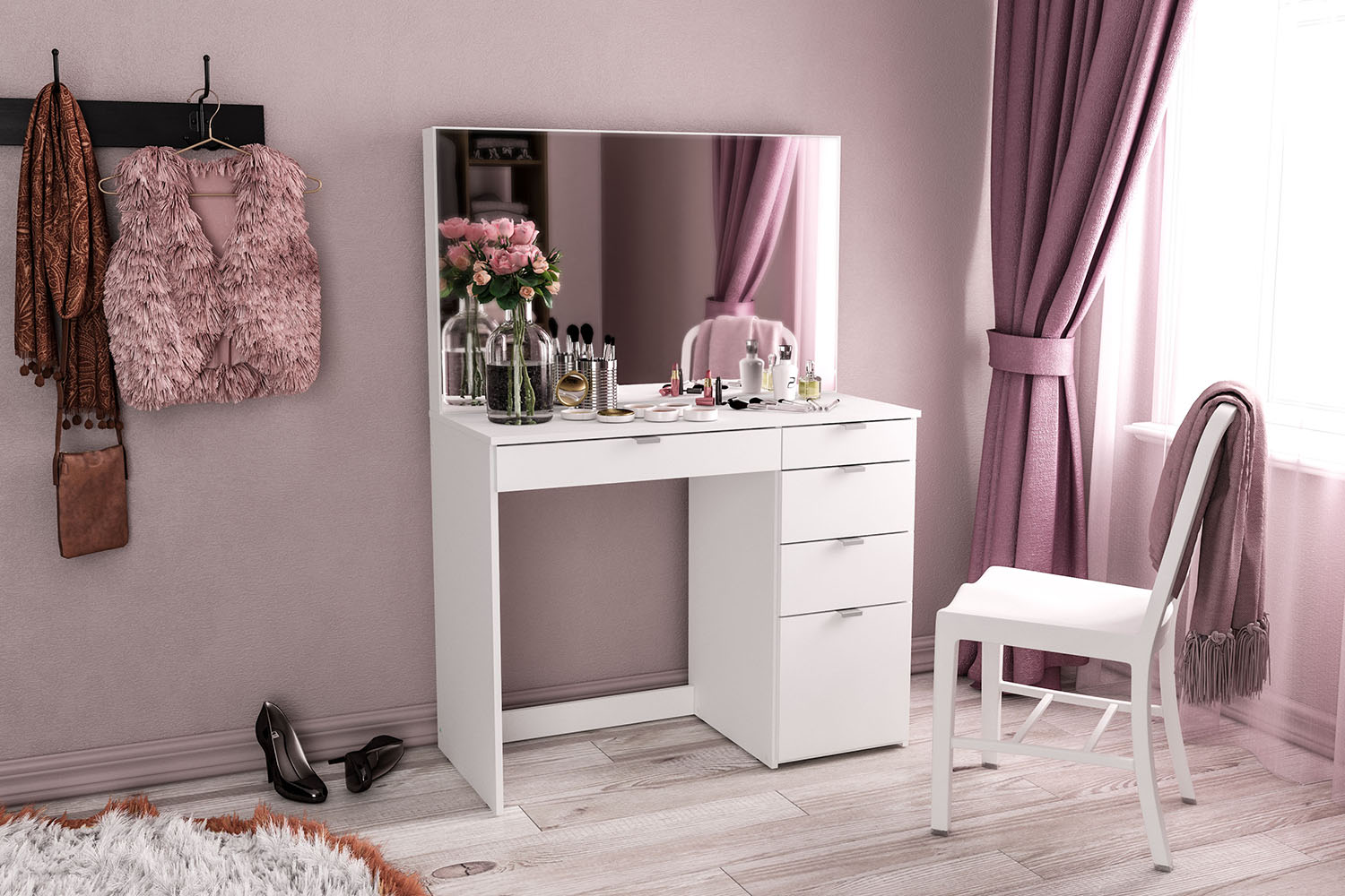 Polifurniture Linden Modern Bedroom Makeup Vanity Table, White Finish - image 4 of 14