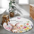 thumbnail image 3 of Grey Easter Round Area Rug 3.3Ft Washable Circle Rugs for Dining Room Table, Spring Watercolor Tulip Flower Plant Wood Grain Non-Slip Carpet Floor Mats Indoor Outdoor Carpet Runner Home Decor, 3 of 8