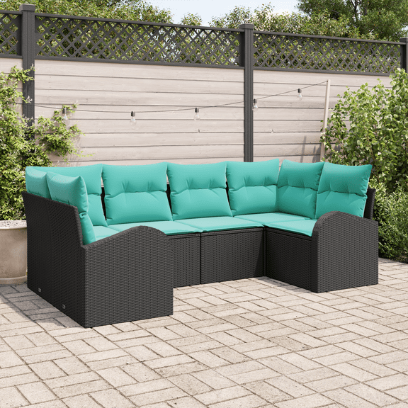 vidaXL 6 Piece Garden Sofa Set with Cushions Black Poly Rattan