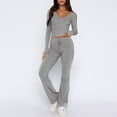 thumbnail image 2 of BLOCLOALO 2 Piece Lounge Set Long Sleeve Tops Women's 2 Piece Sets Straight Leg Pants Set Long Sleeve Crop T Shirt Casual Outfits Comfy V Neck Blouses Yoga Suits Soft Lounge Sets for Women Grey L, 2 of 6