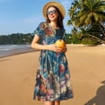 thumbnail image 4 of Easygdp Starry Sky Planet Lollipop para Vestido Transpirable de Mujer, Vestido Suelto de Manga Corta con Pliegues y Bolsillos para el Verano, 4 of 6