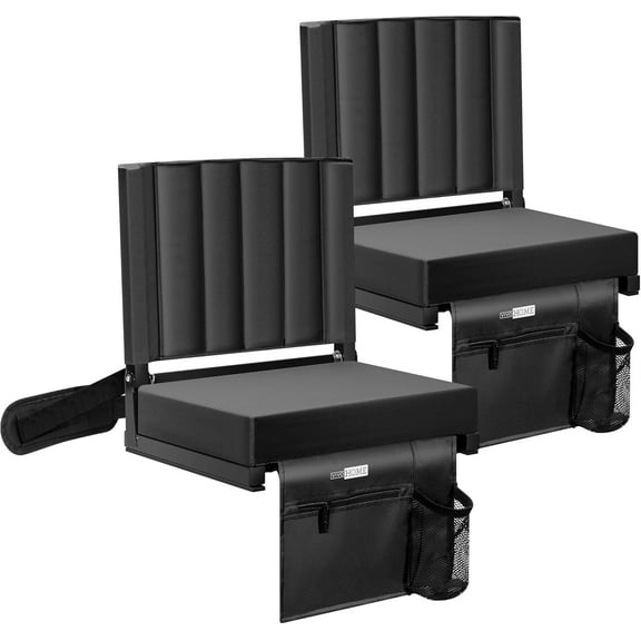2-Pack Portable Stadium Seat for Bleachers with Back Support, Folding Bleacher Chair with Cup Holder and Shoulder Strap Black
