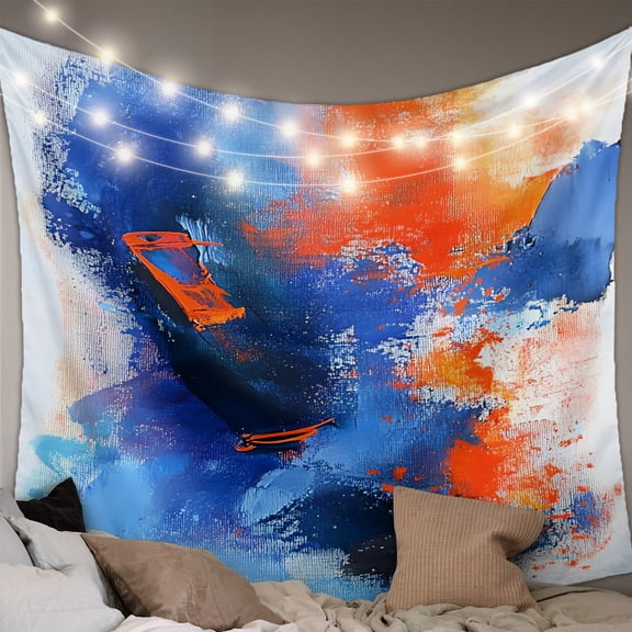 Orange Blue Tapestry for Bedroom Wall Hanging Tapestry, Modern Abstract Oil Painted Aesthetics Ceiling Backdrop Tapestries Poster Blanket Wall Decor for Teens Room Living Room Dorm 55" x 73"