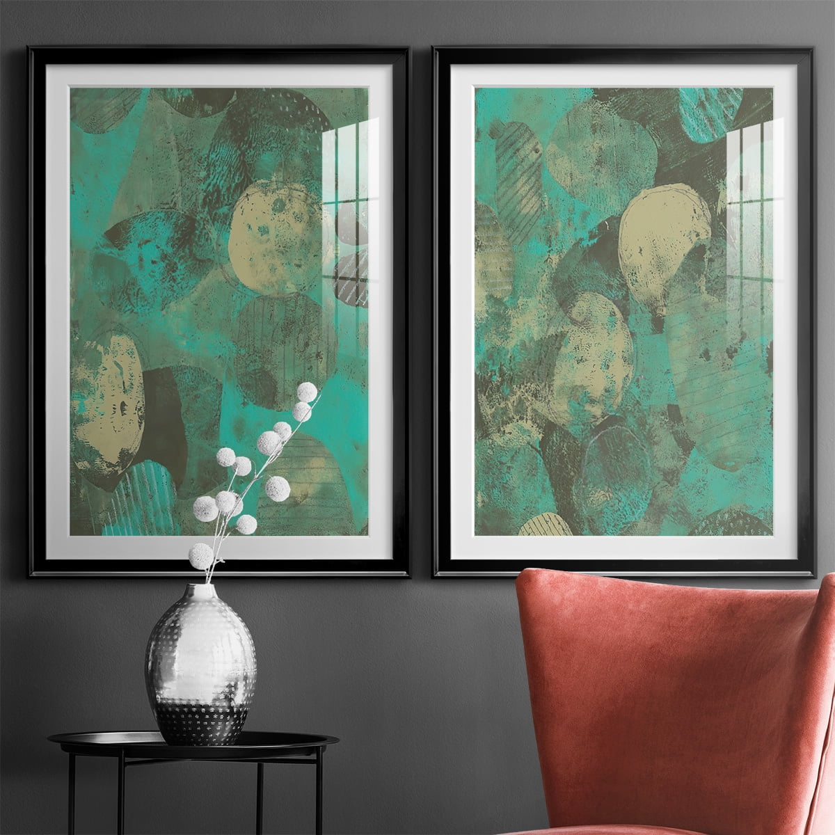 Wexford Home Minty Green Orbs I Premium Framed Print, 26.5" x 36.5" - Ready to Hang, Black (Set of 2)