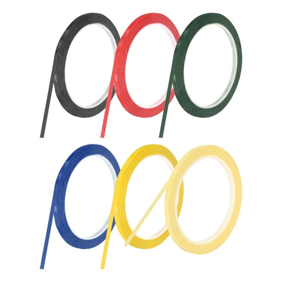 Uxcell 6 Rolls Whiteboard Tape Graphic Chart Tape 5mm 54.7 Yard Art Tape Thin Pinstripe Tape Masking Tape, Red, Green, Blue, Yellow, Black, Light Yellow